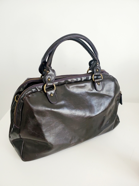 Aldo Handbags - Aldo Dark Brown Glossy Vegan Leather Satchel